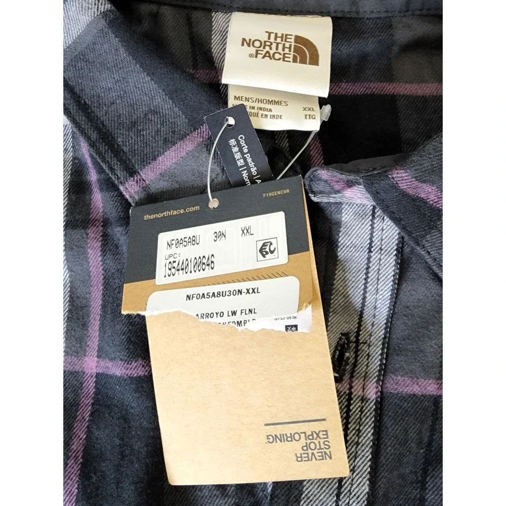 The North Face Men 2XL Arroyo Lightweight Flannel Long Sleeve Shirt Asphalt Grey